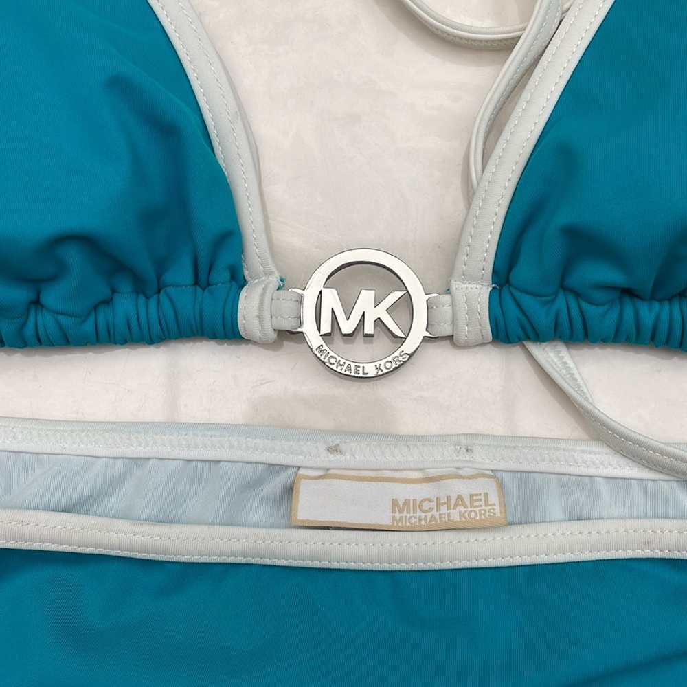 NWT Michael Kors ‘Tile Blue’ Teal Bikini Bathing Suit Sz M - Picture 2 of 6